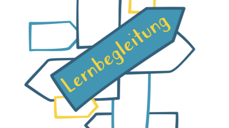 Scheinbar gestapelte Wegweiser, von denen das oberste die Beschriftung "Lernbegleitung" trägt.